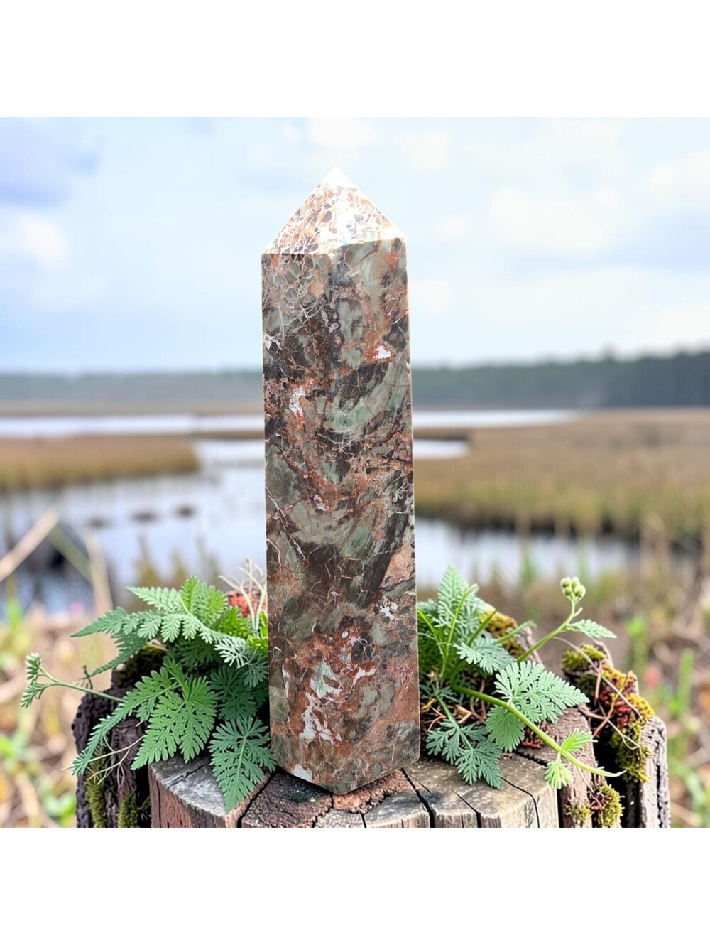 A164. Money Agate 7" Natural Crystal Tower